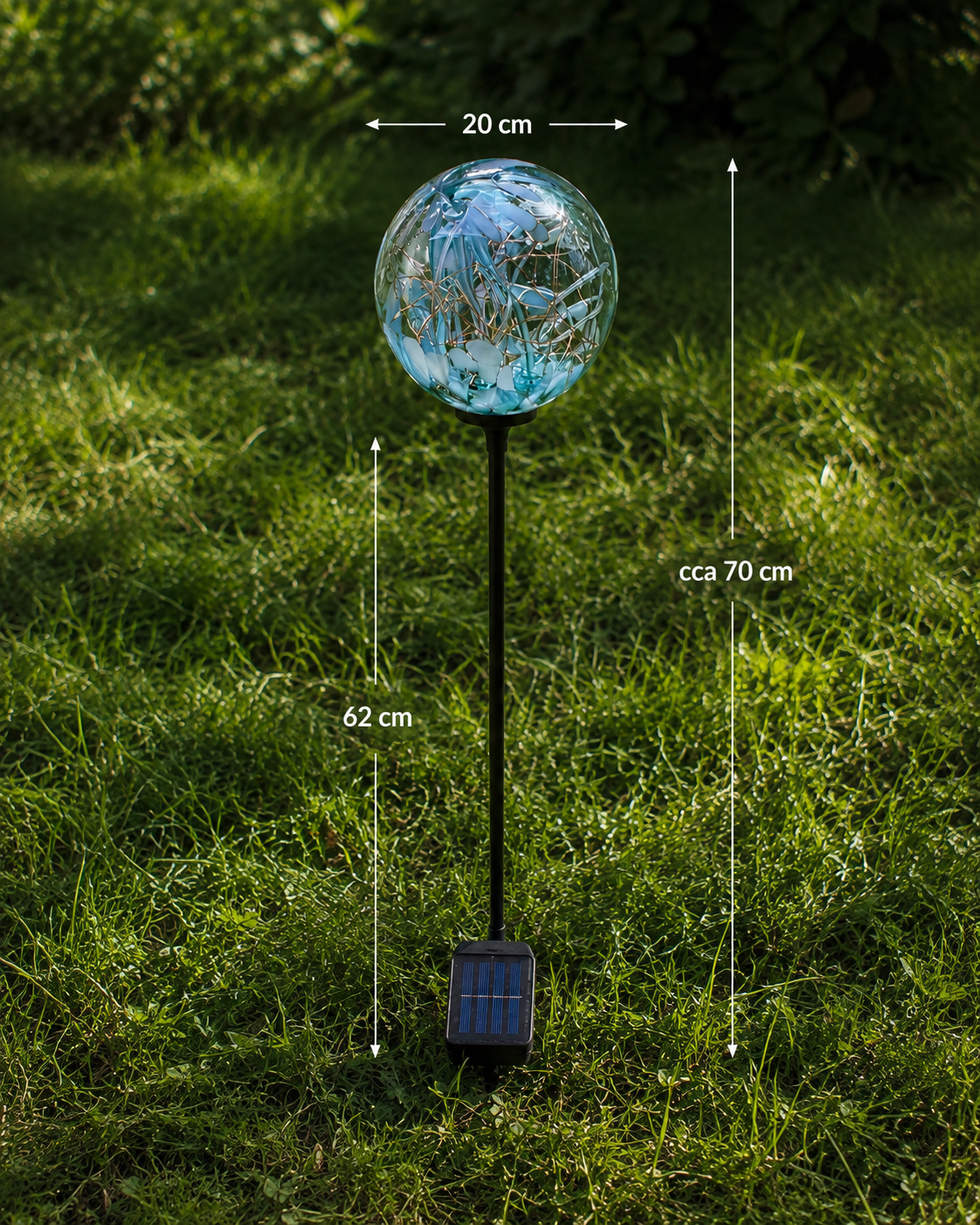 Moonlight — dimensions: sphere 20 cm, rod 62 cm, total height approx. 70 cm