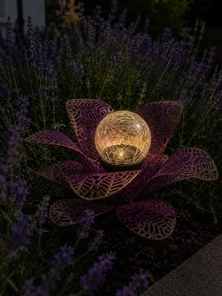 A purple lotus with its centre glowing after dusk.